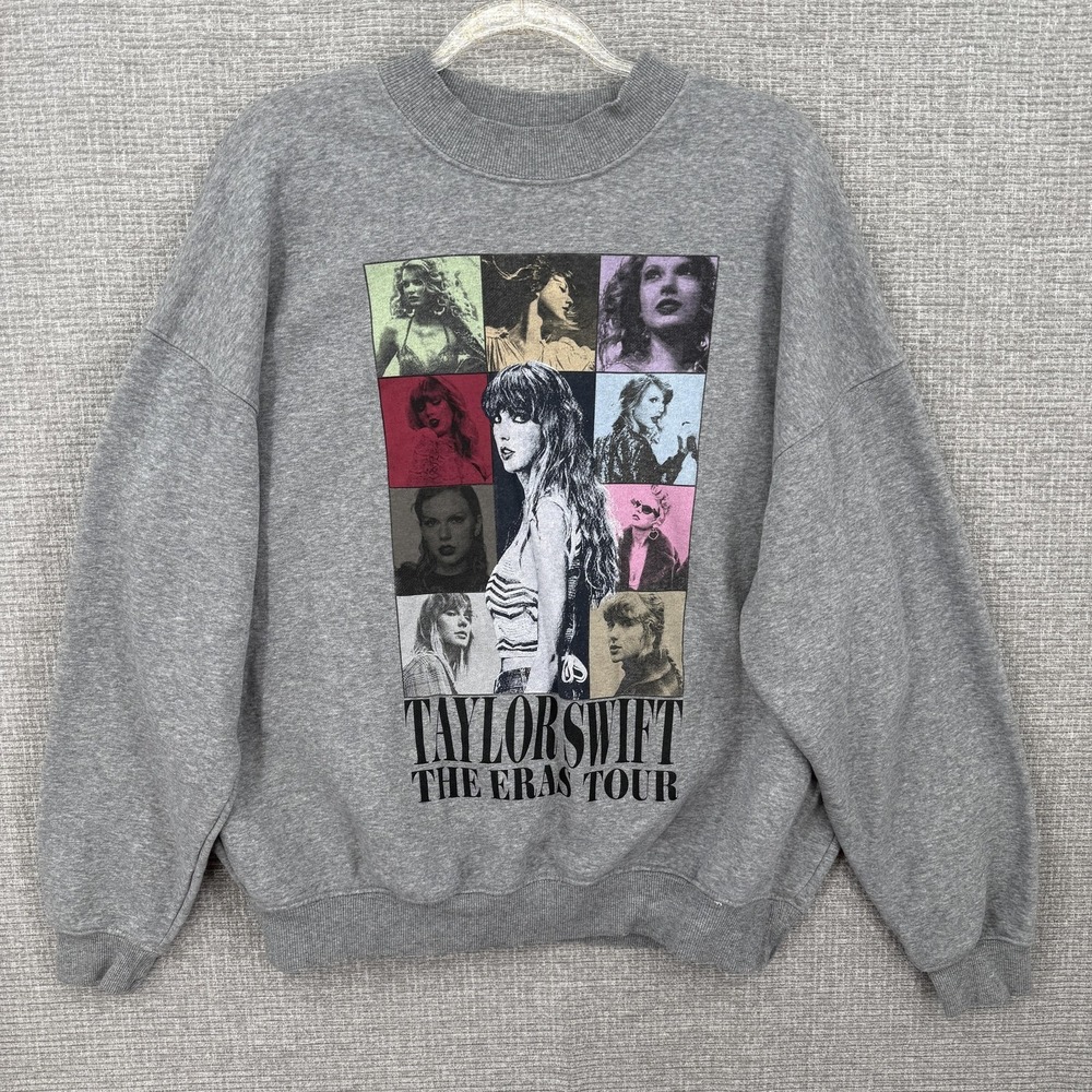 Taylor Swift The Eras‎ Tour Sweatshirt Womens XL Gray Graphic Fleece Crewneck